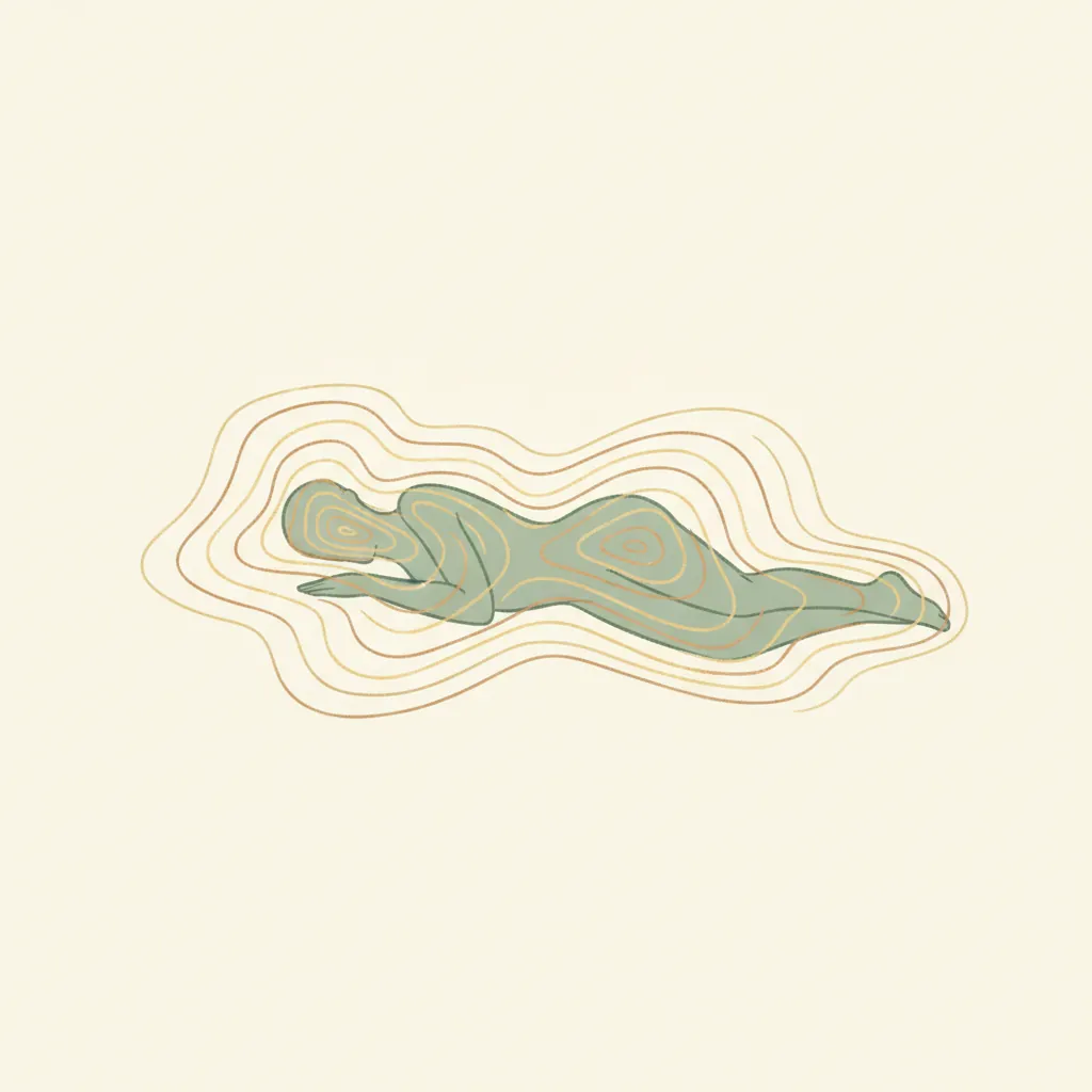 Illustration of gentle waves of light passing over a resting body