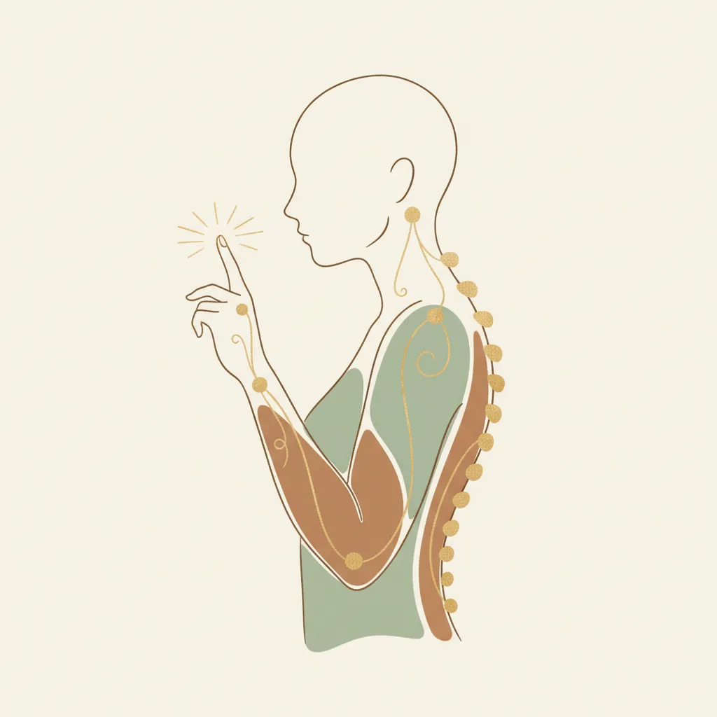 Illustration of the body's whole connection from finger to spine