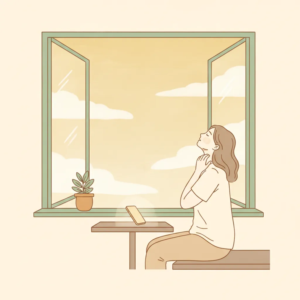 Illustration of a person setting down a phone and turning to the sky
